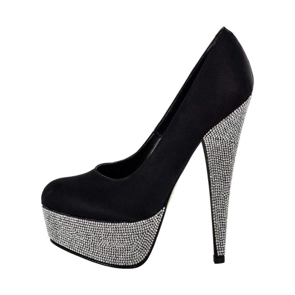 HEDLA Black Satin Crystal Rhinestone Handmade Heel - Picture 2 of 6